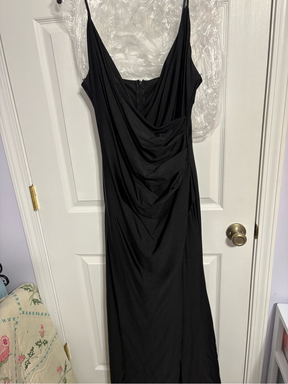 Black Cowl Neck Satin Evening Gown